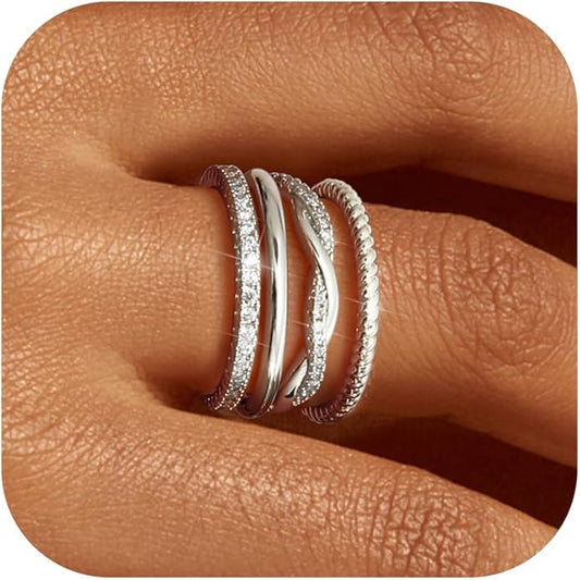 Dainty 4 Pack Silver Rings