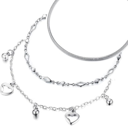 3 Pack Anklet Set for Layering in Silver