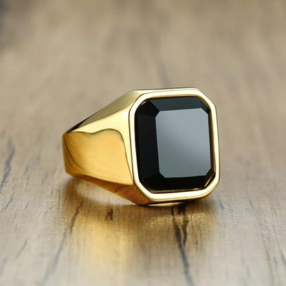 Black Onyx Mens Ring in Gold