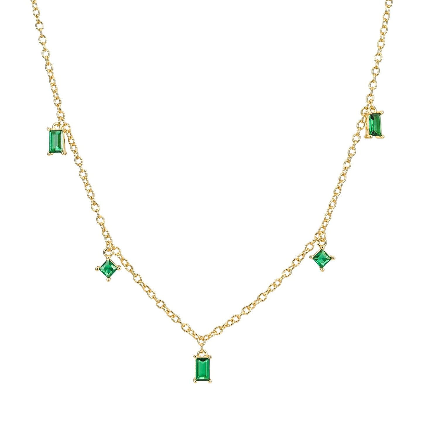 Dainty Emerald Pendant Necklace in Yellow Gold