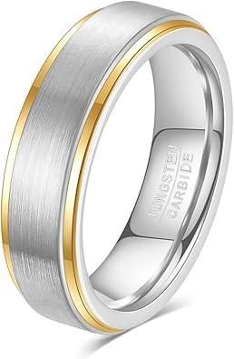 Silver and Gold 6mm Tungsten Wedding Band