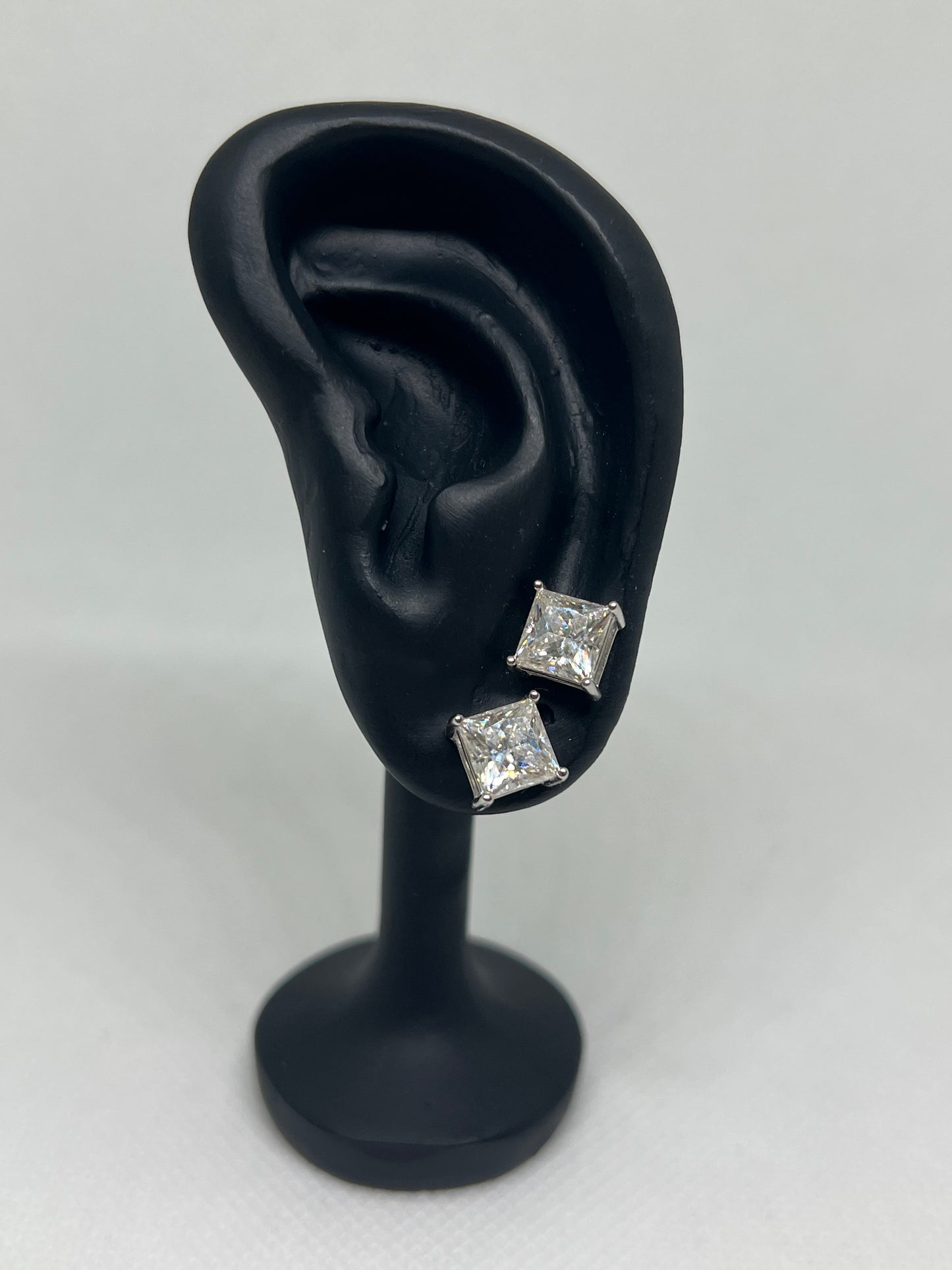 Sterling Silver Square Solitaire Glacier Moissanite Earrings