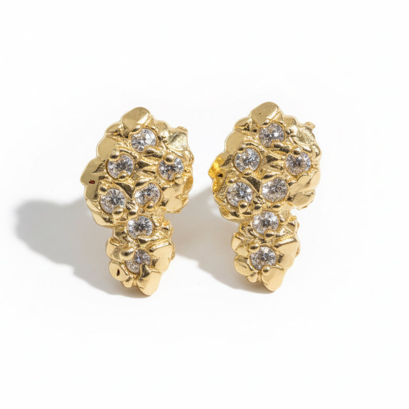 10K Yellow Gold Standard CZ Nugget Earrings