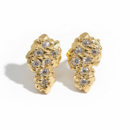 10K Yellow Gold Standard CZ Nugget Earrings