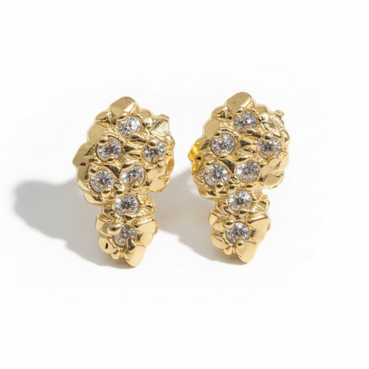 10K Yellow Gold Standard CZ Nugget Earrings
