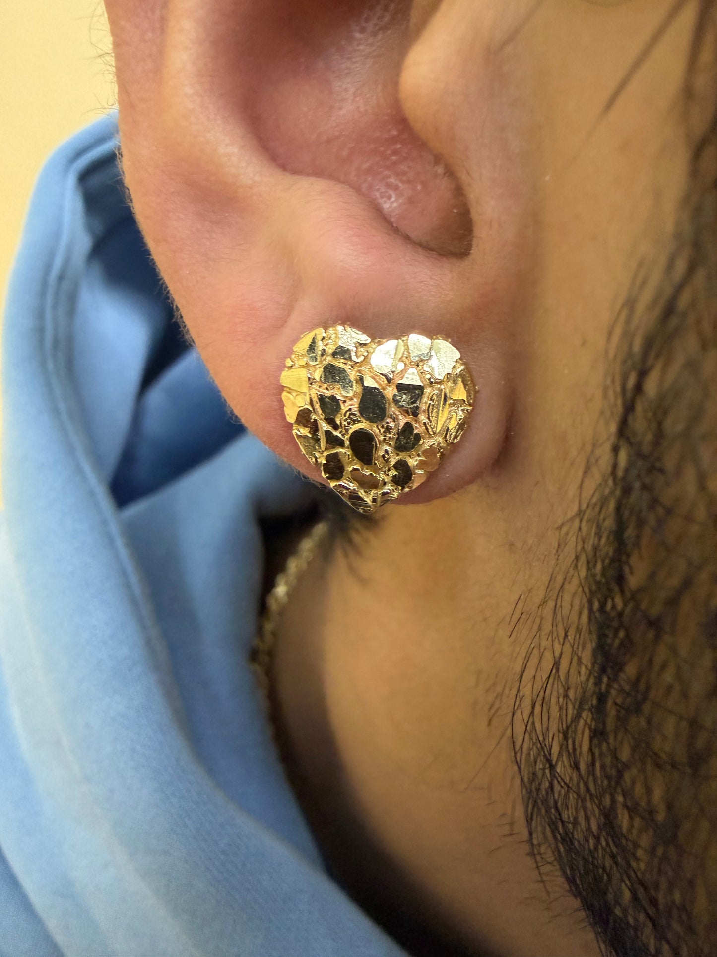 10K Yellow Gold Heart Nugget Earrings