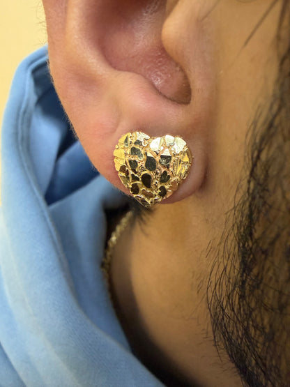 10K Yellow Gold Heart Nugget Earrings