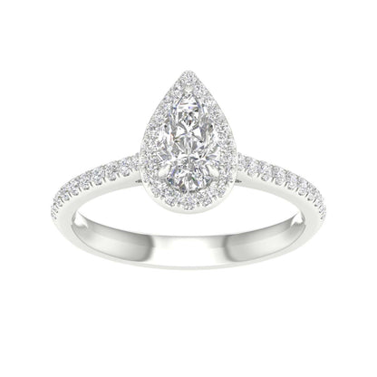 White Gold LG Halo Pear Cut Engagement Ring