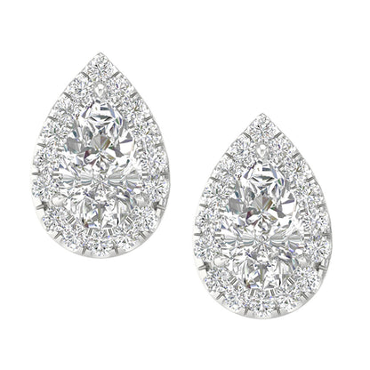 14K White Gold LG Diamond Pear Halo Solitaire Studs