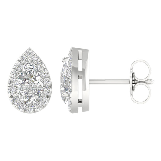 14K White Gold LG Diamond Pear Halo Solitaire Studs