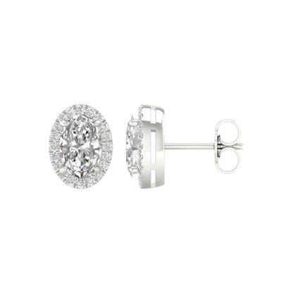 14K White Gold LG Diamond Oval Halo Solitaire Studs