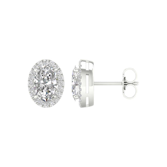 14K White Gold LG Diamond Oval Halo Solitaire Studs