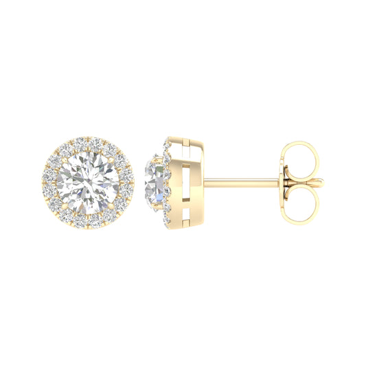 14K Yellow Gold LG Diamond Round Halo Solitaire Studs