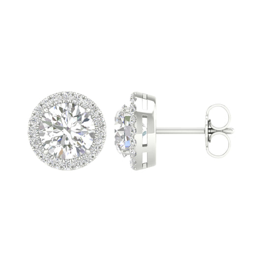 14K White Gold LG Diamond Halo Round Solitaire Studs