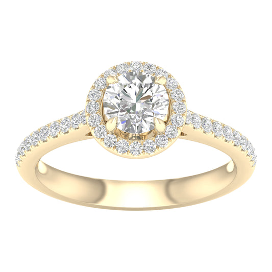 Yellow Gold Halo Round Cut Engagement Ring