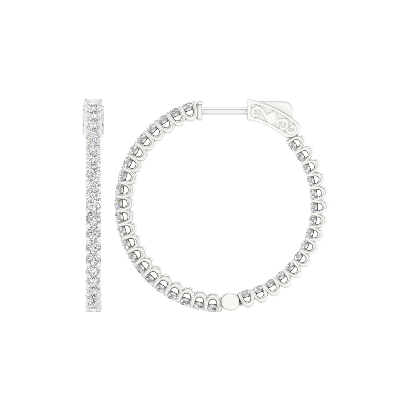 14K White Gold LG Diamond Hoop Earrings