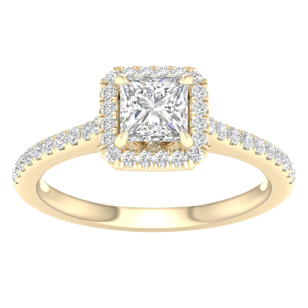 Yellow Gold Halo Princess Cut Engagement Ring