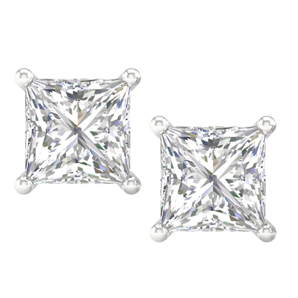 14K White Gold LG Diamond Square Solitaire Studs