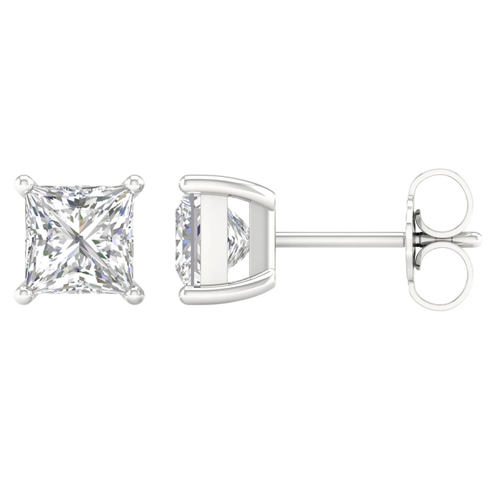 14K White Gold LG Diamond Square Solitaire Studs