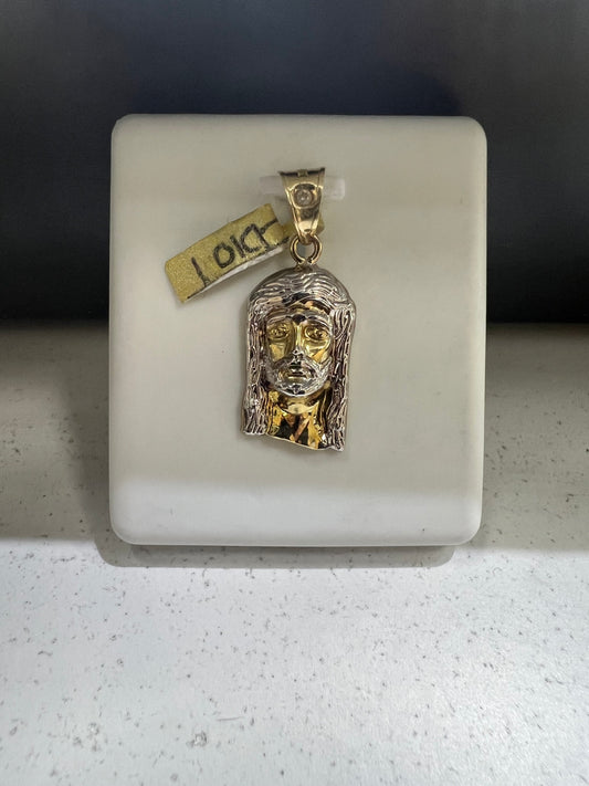 10K Gold Two Tone Jesus Head Pendant