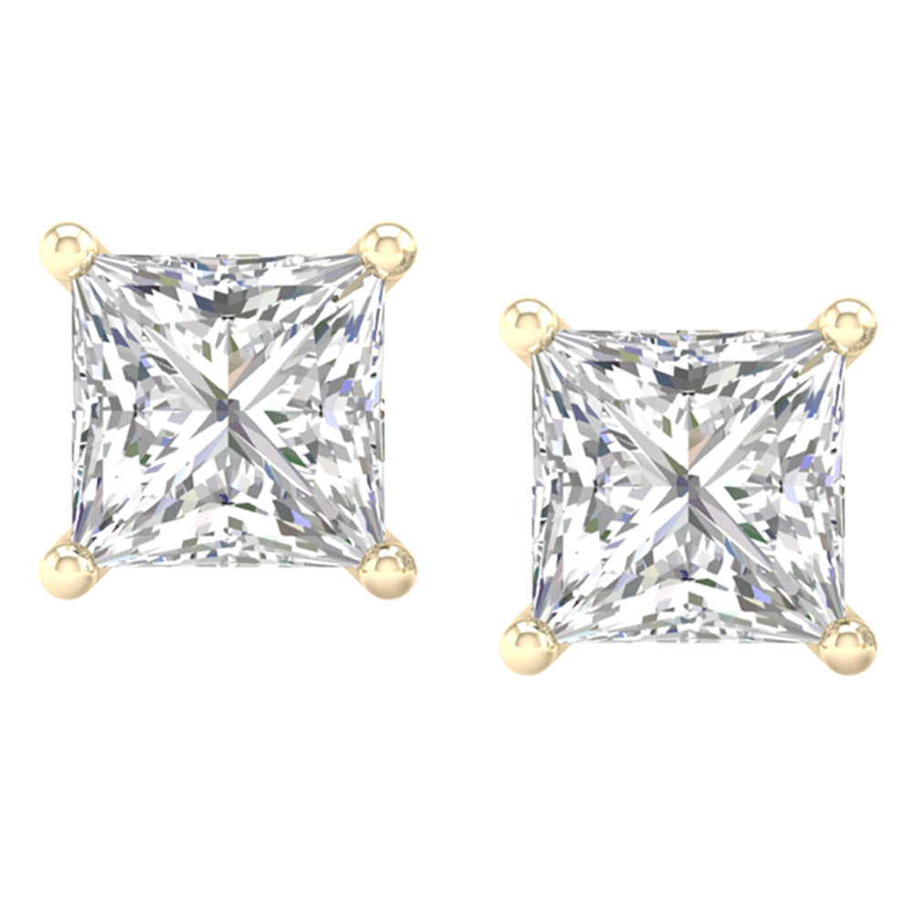 14K Yellow Gold LG Diamond Square Solitaire Studs