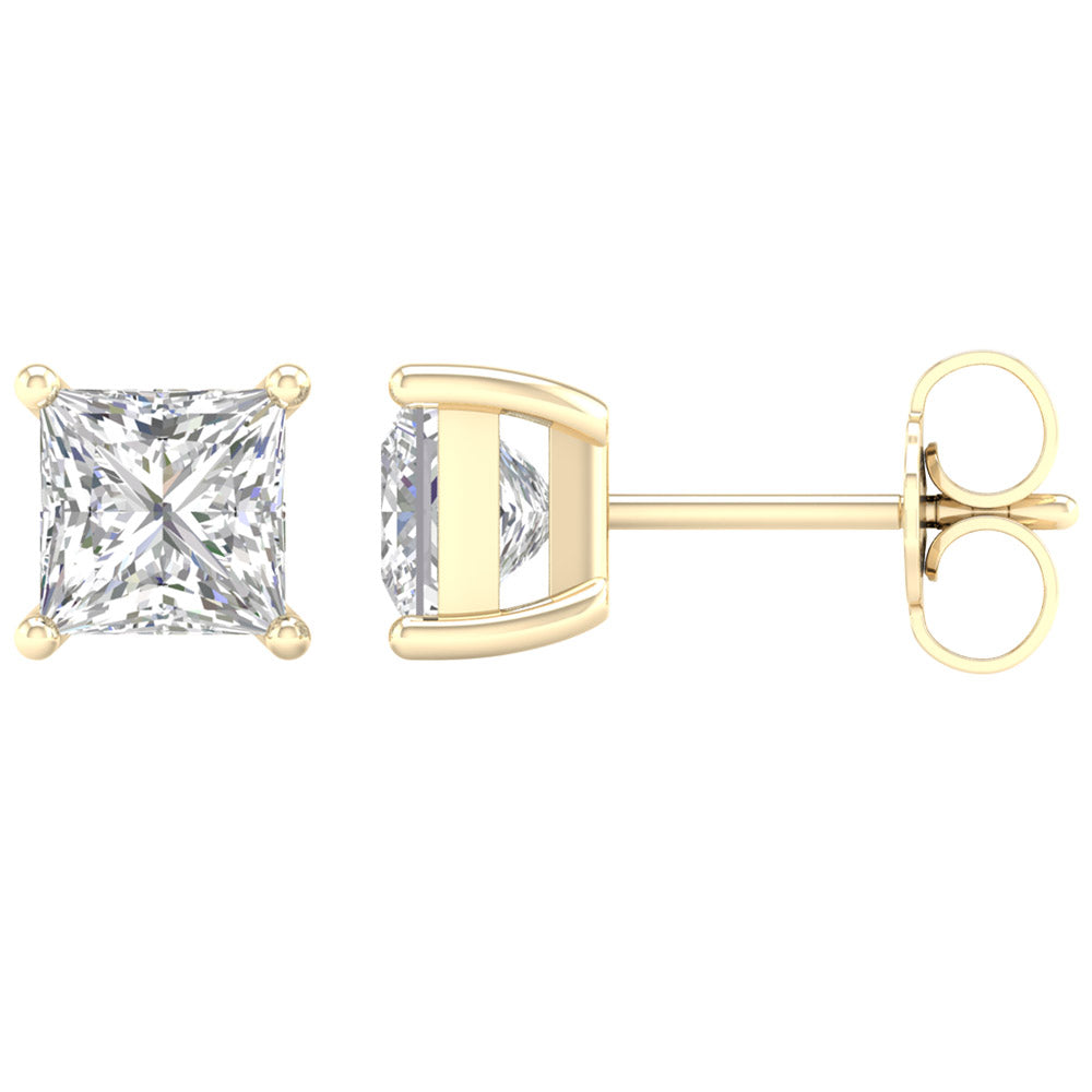 14K Yellow Gold LG Diamond Square Solitaire Studs