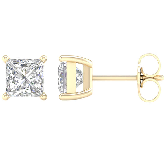 14K Yellow Gold LG Diamond Square Solitaire Studs