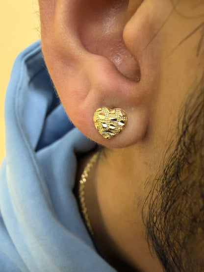 10K Yellow Gold Heart Nugget Earrings