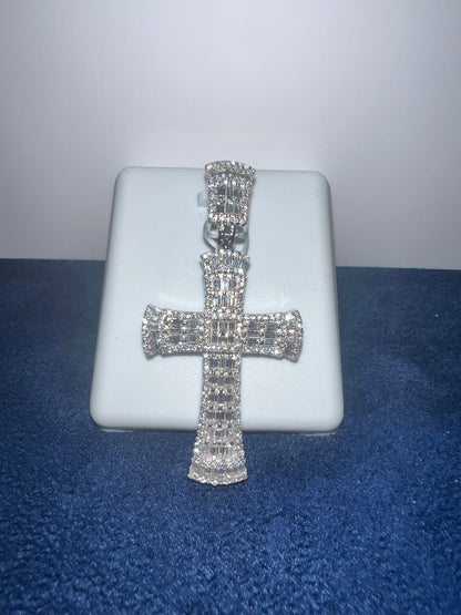 Silver Cross Baguette Moissanite Pendant