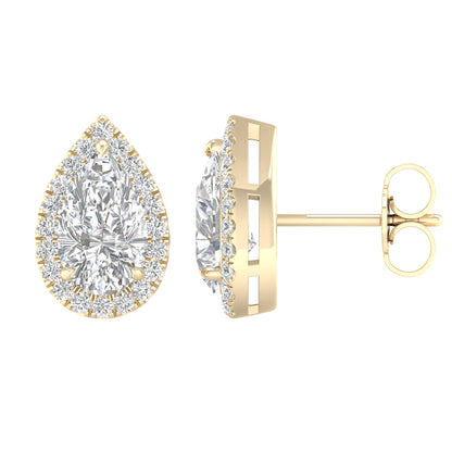 14K Yellow Gold LG Diamond Pear Halo Solitaire Studs