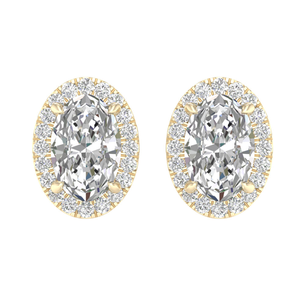 14K Yellow Gold LG Diamond Halo Oval Solitaire Studs