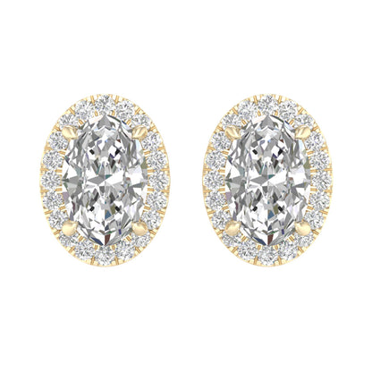 14K Yellow Gold LG Diamond Halo Oval Solitaire Studs