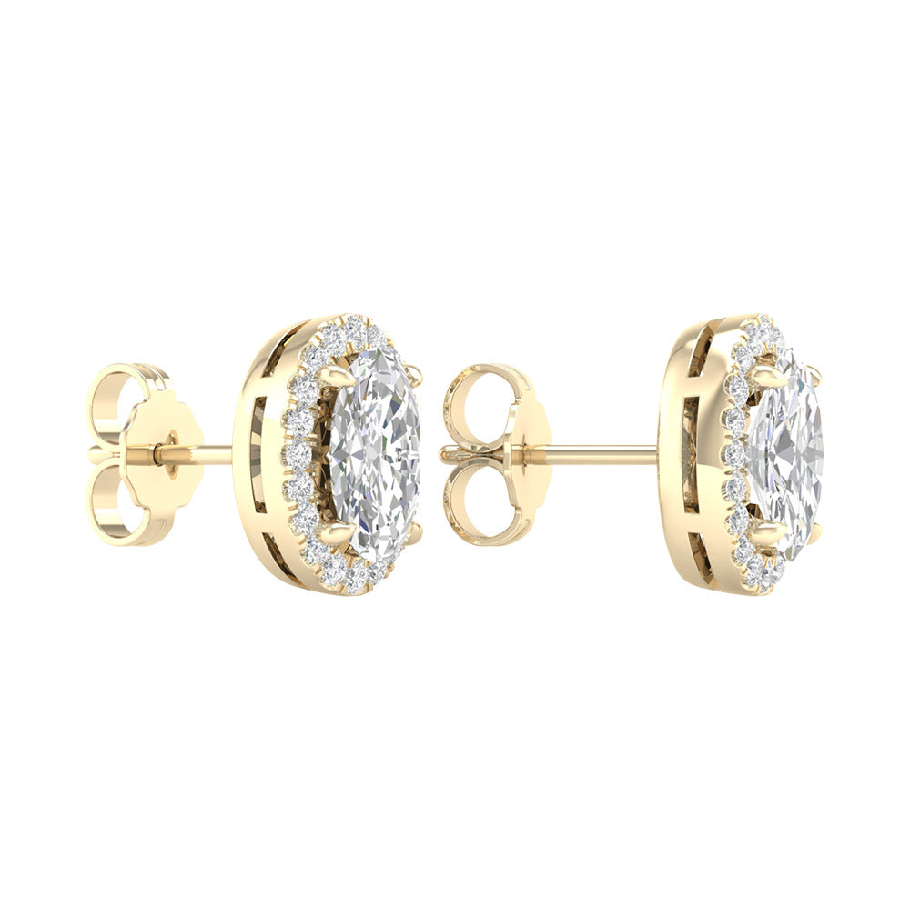 14K Yellow Gold LG Diamond Halo Oval Solitaire Studs