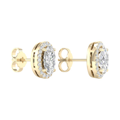 14K Yellow Gold LG Diamond Halo Oval Solitaire Studs