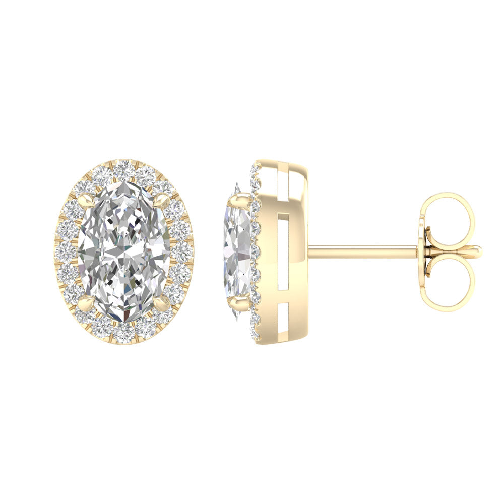 14K Yellow Gold LG Diamond Halo Oval Solitaire Studs