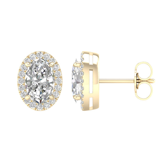 14K Yellow Gold LG Diamond Halo Oval Solitaire Studs