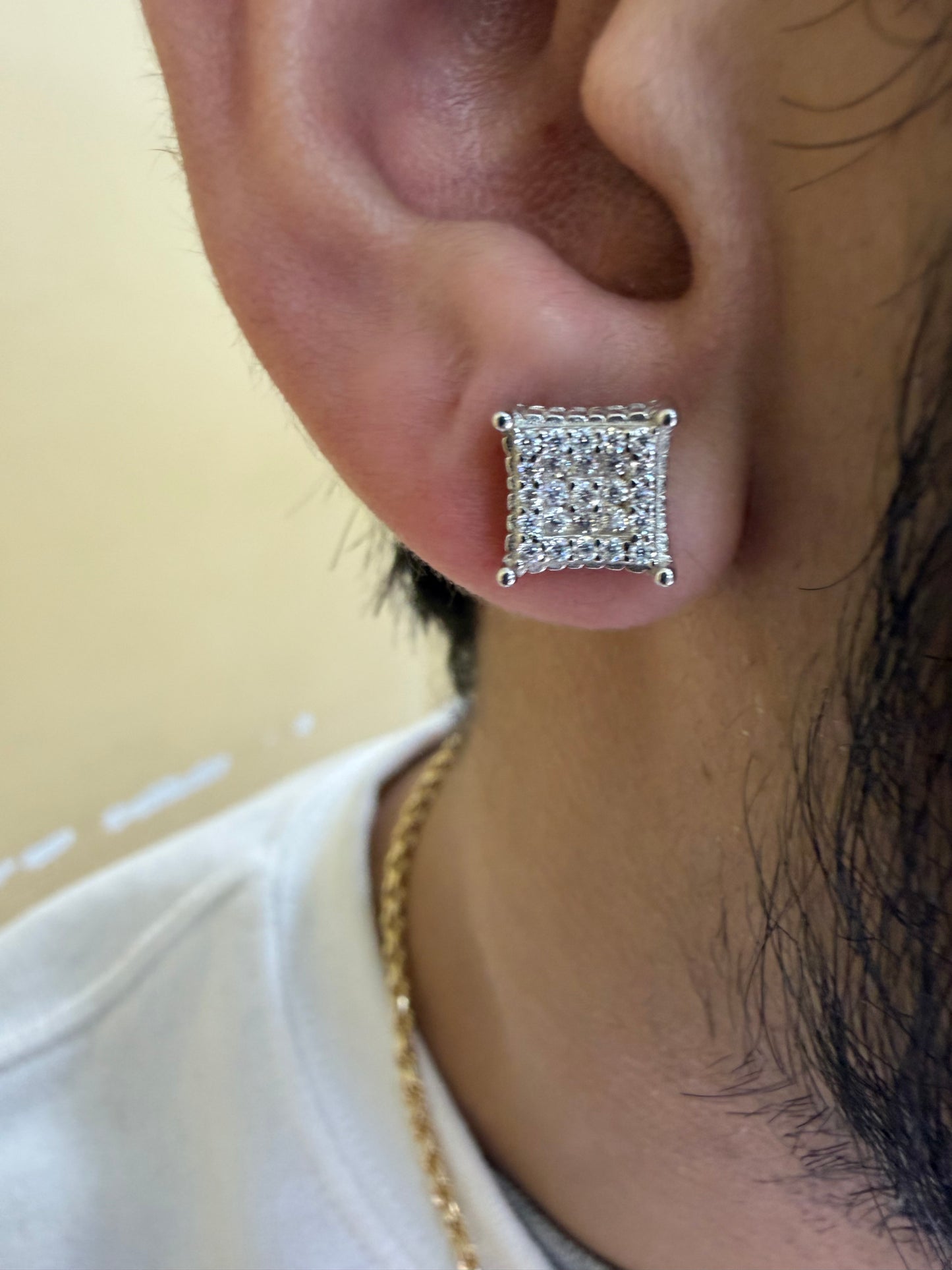 Sterling Silver Square Cluster Moissanite Earrings