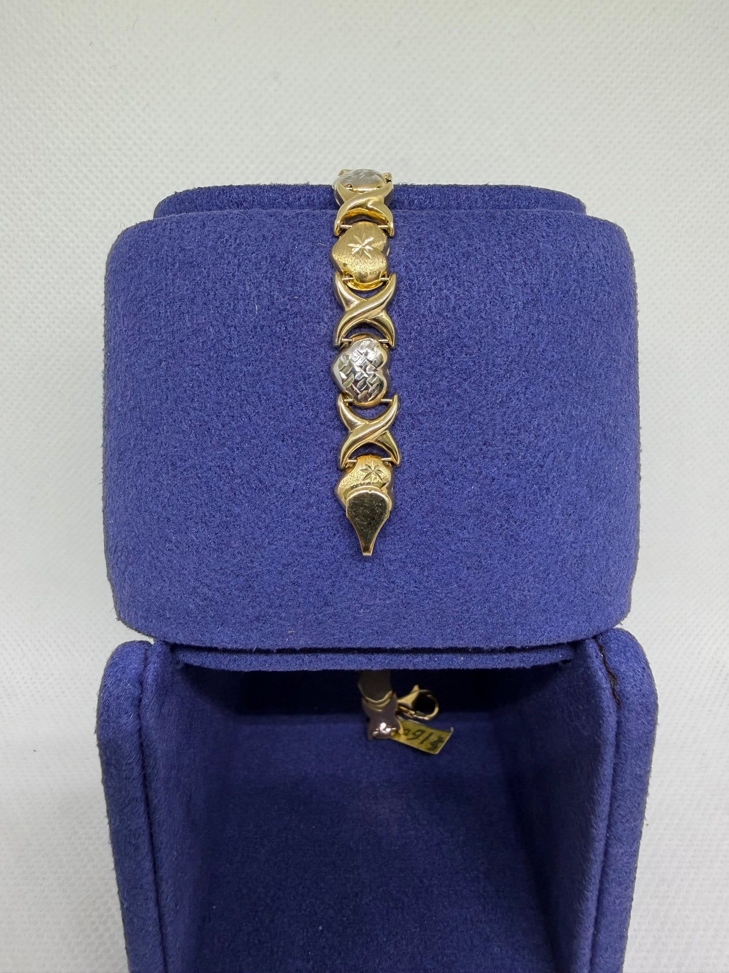 10K Solid Gold Two Tone Heart Bracelet - 8 Inches