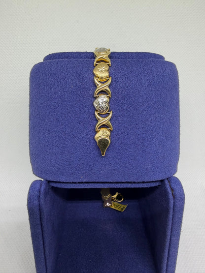 10K Solid Gold Two Tone Heart Bracelet - 8 Inches