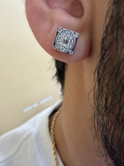 Sterling Silver Square Baguette Center Moissanite Earrings
