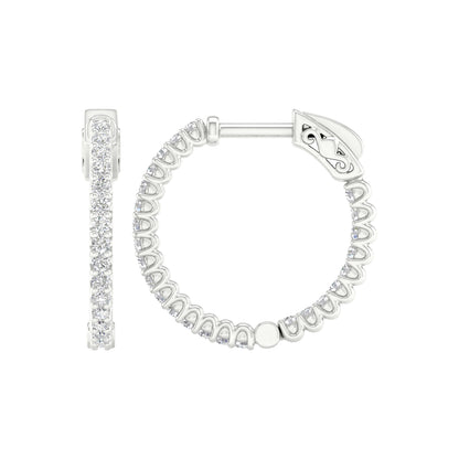 14K White Gold LG Diamond Hoop Earrings