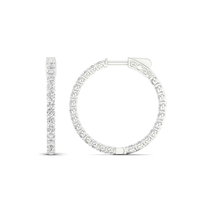 14K White Gold LG Diamond Hoop Earrings