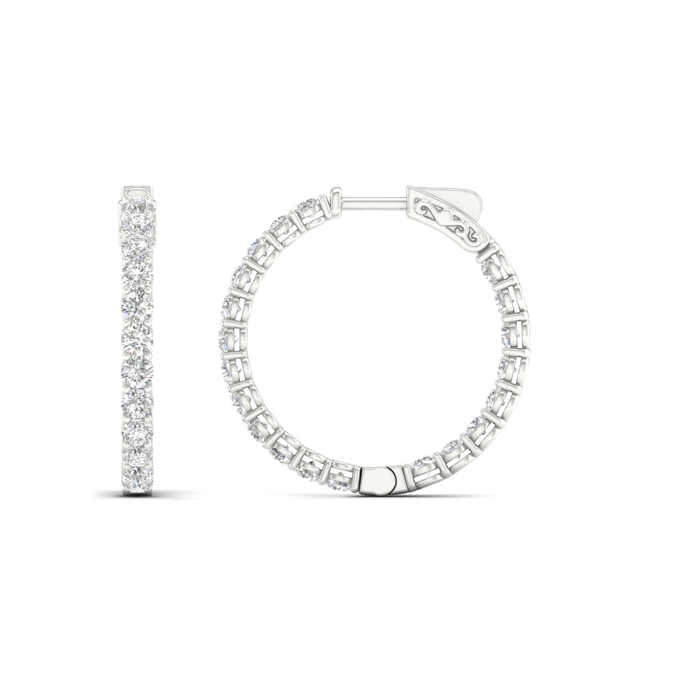 14K White Gold LG Diamond Hoop Earrings