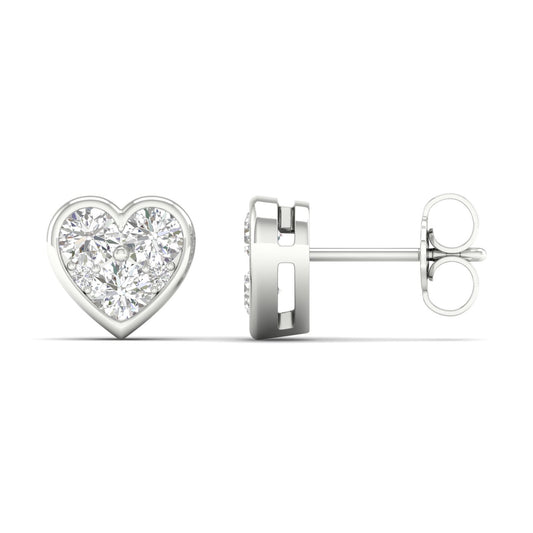 14K White Gold LG Diamond Heart Solitaire Studs