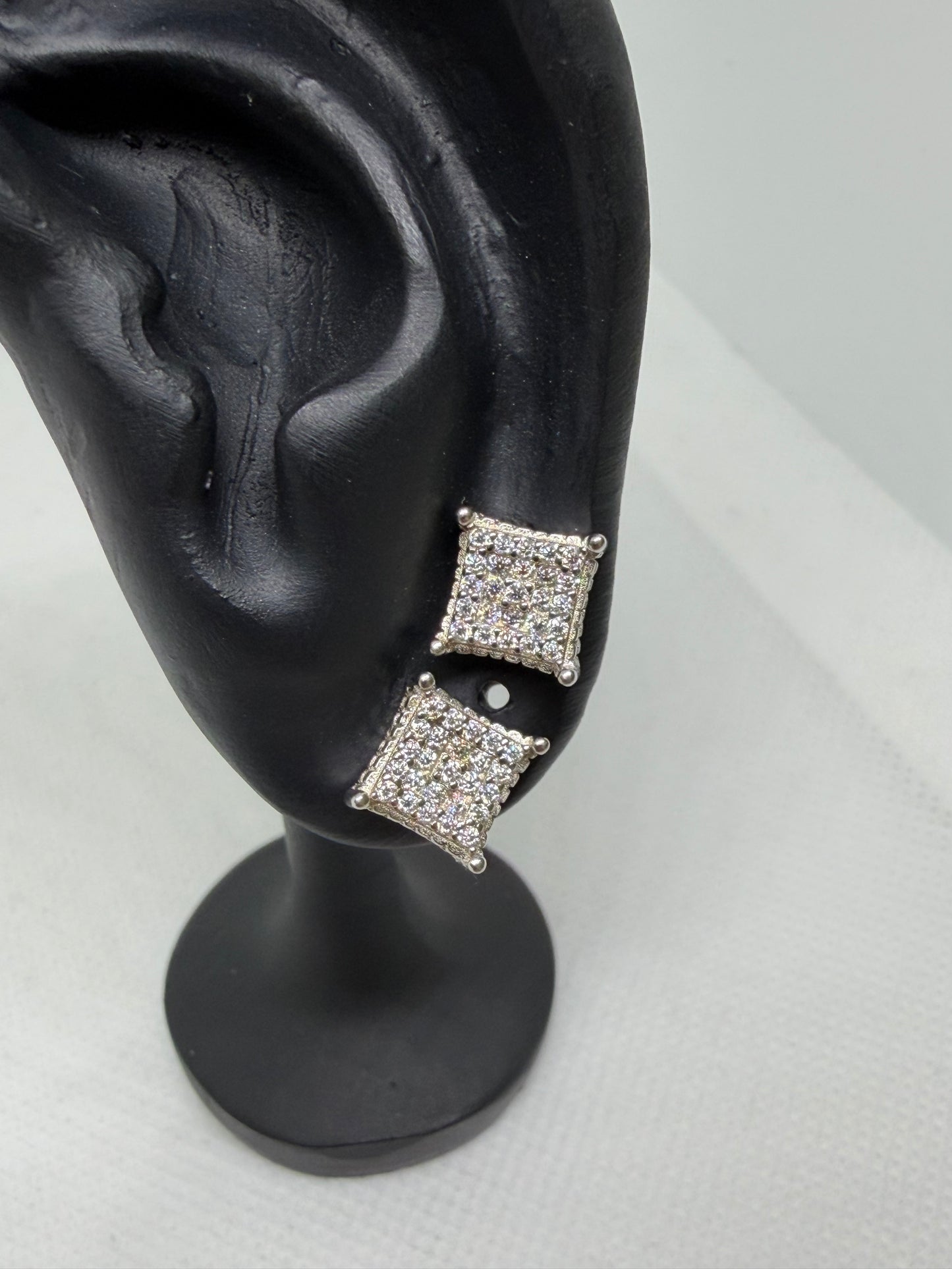 Sterling Silver Square Cluster Moissanite Earrings