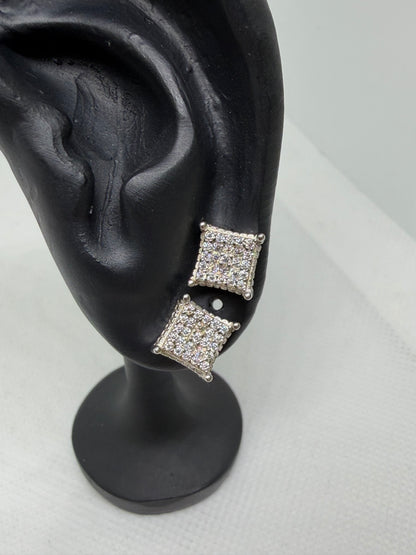 Sterling Silver Square Cluster Moissanite Earrings