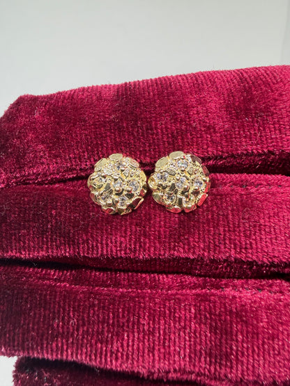10K Yellow Gold Round Nugget CZ Earrings