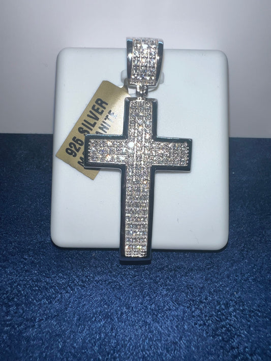 Silver Big Cross Moissanite Pendant