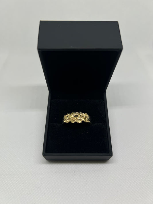 10K Solid Gold Nugget Ring - Chain Included
