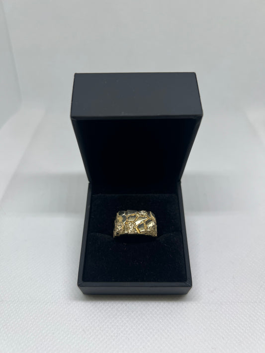 10K Solid Gold Nugget Ring - Chain Included